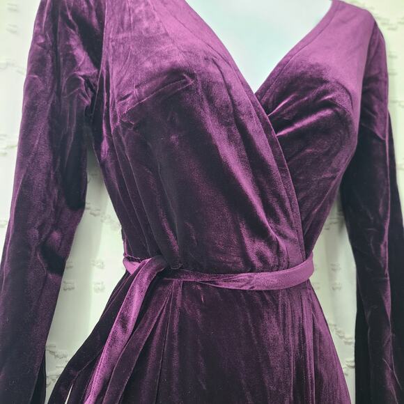 Velvet Maxi wrap Prom Bridesmaid dress Purple Witchy vibes High slit Formal - Picture 3 of 13